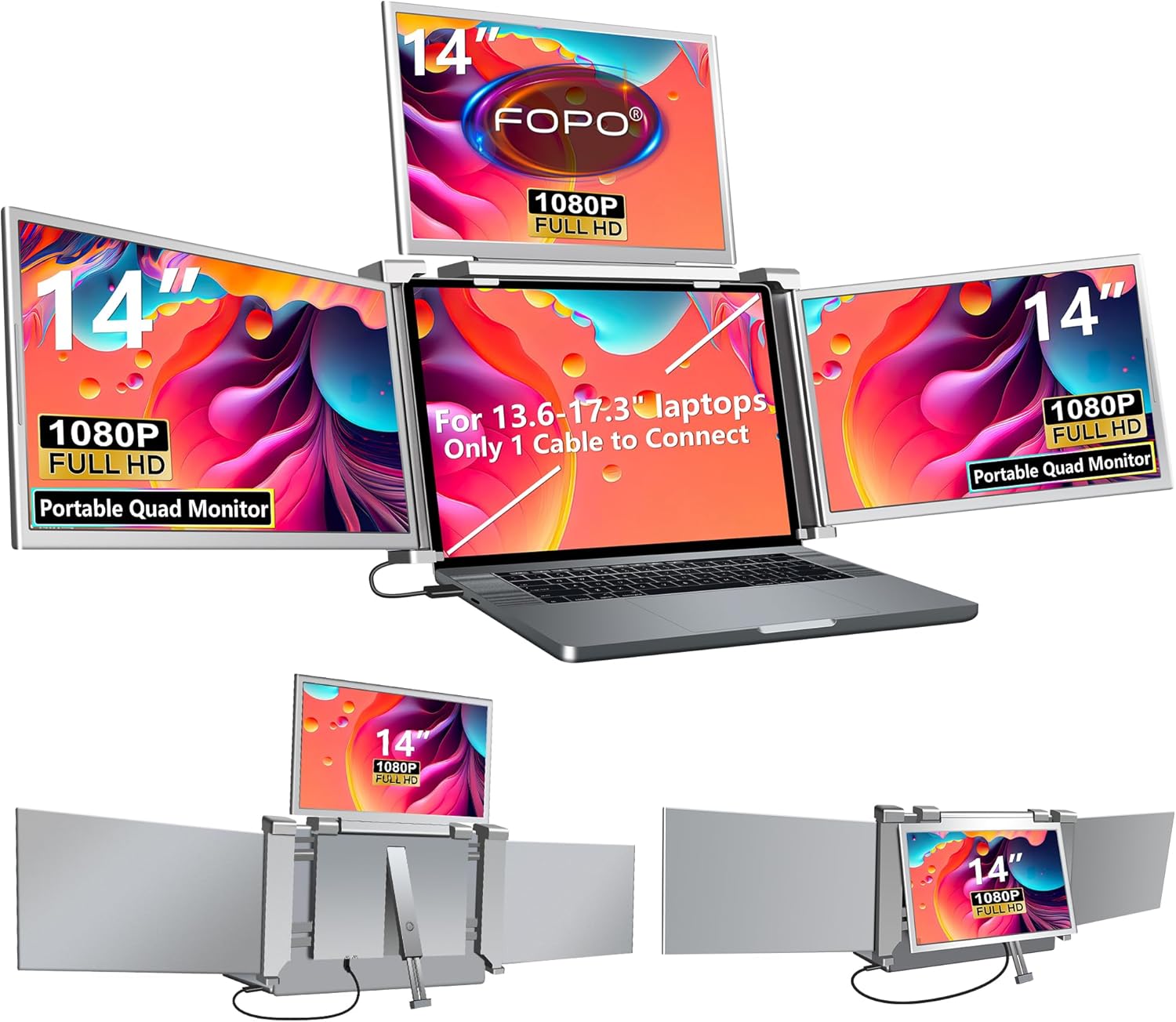 Monitor Portable Usb - Trifold 360°Rotation 1 Cable for 2